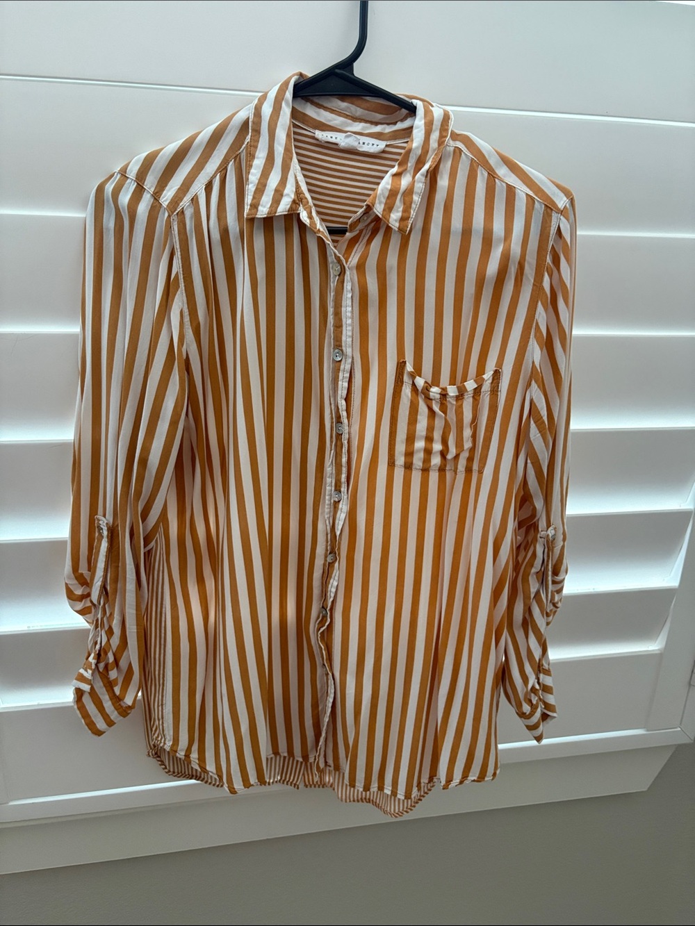 Jane and Delancey Vertical Striped Button-Down Shirt — Mustard & White
